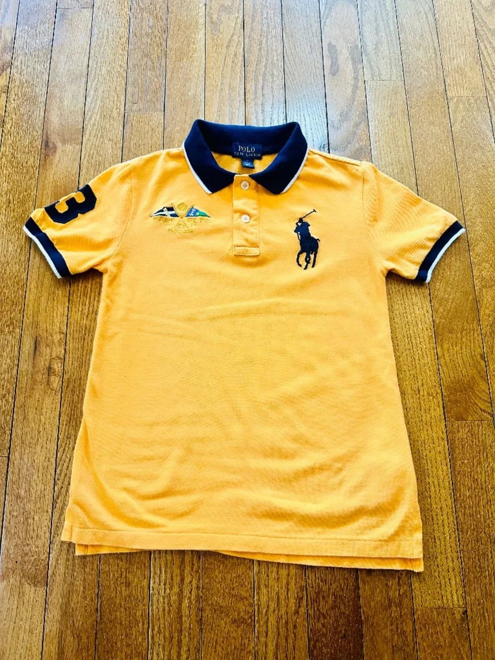 Polo Ralph Lauren Boys Polo Shirt – Orange & Navy Size 7 - Picture 1 of 3